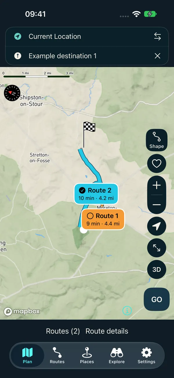 Mindful Navigation offering two calm route choices near Moreton-in-Marsh