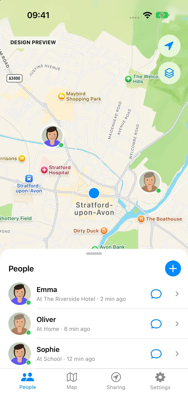 Together showing a People list on a map (sample data)